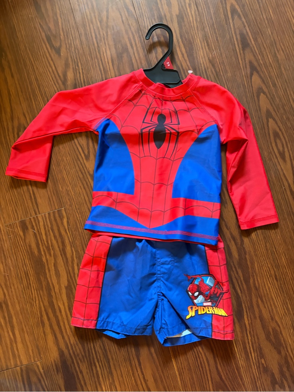 Boys marvel Spiderman toddler Red & Blue Swim trunk and Rashguard Set